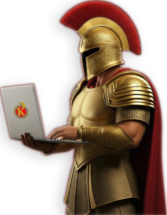 Gladiateur Kodeeus avec un ordinateur en mains