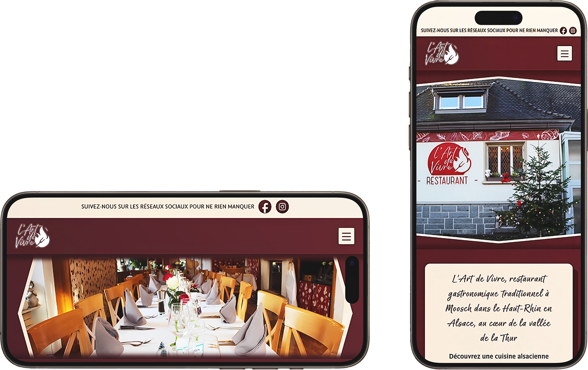 Maquette Téléphone du site internet du Restaurant L'Art de Vivre Moosch, réalisé par l'agence web Kodeeus