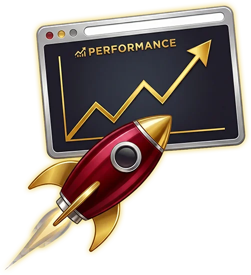 Icône de fusée représentant les performances d'un site internet, créée par l'agence web Kodeeus.