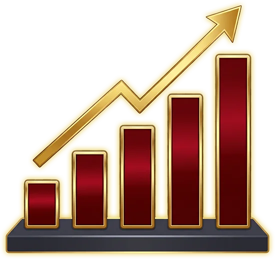 Icône de graphique en croissance représentant les résultats bénéfiques, créée par l'agence web Kodeeus.